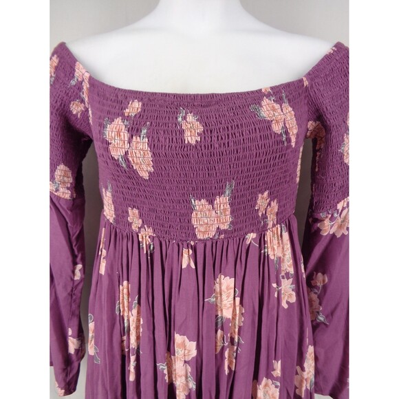 Torrid Purple Floral Smocked Challis Off Shoulder Mini Dress Plus 0 (12) 0X - Picture 7 of 12